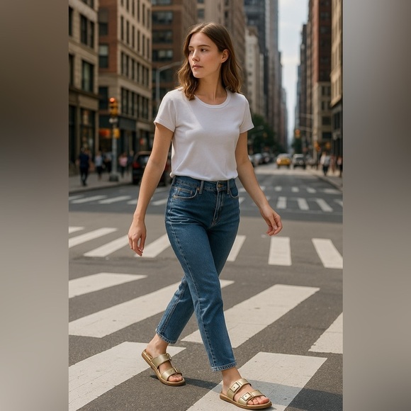 Cole Haan Soft Gold Buckle Slide Sandals Women’s Size 9B NWT - Picture 2 of 9